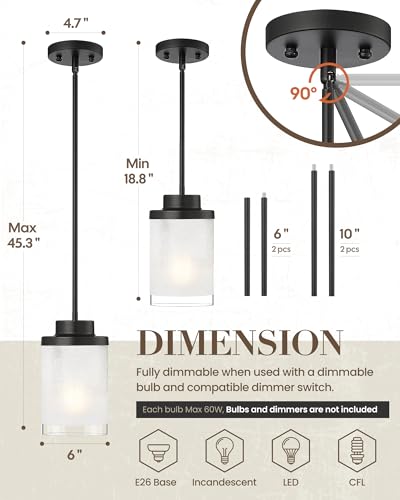 TENGXIN 6" Matte Black Pendant Lights Kitchen Island, Frosted Glass Shade - color: Matte Black, Linen Frosted Glass, size: 6"