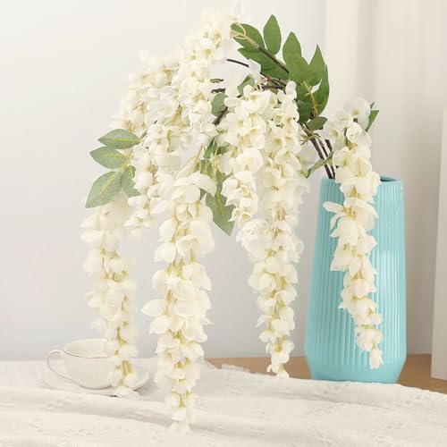 4pcs 47.2in Artificial Fake Wisteria Hanging Flower Garland Silk(white) - color: White