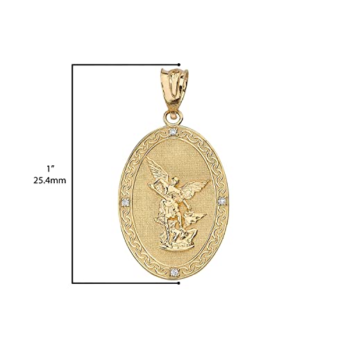 14k Yellow Gold Saint Michael The Archangel Diamond Oval Medal Pendant (1")