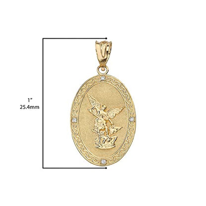 14k Yellow Gold Saint Michael The Archangel Diamond Oval Medal Pendant (1")