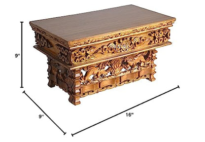 Tribe Azure Fair Trade Small Snow Lion Altar Table, Hand Carved Wooden Table with Majestic Garuda, 16 in x 9 in x 9 in - size: Small Snow Lion