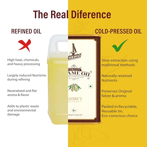 Cold Pressed Sesame Oil 5L (169 Fl Oz) Pure Sesame Seed Oil for Cooking - size: 169 Fl Oz (Pack of 1)