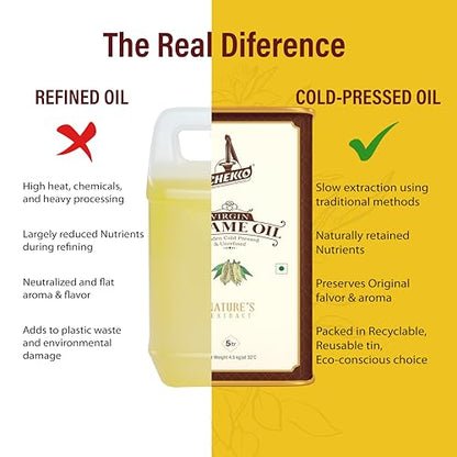 Cold Pressed Sesame Oil 5L (169 Fl Oz) Pure Sesame Seed Oil for Cooking - size: 169 Fl Oz (Pack of 1)
