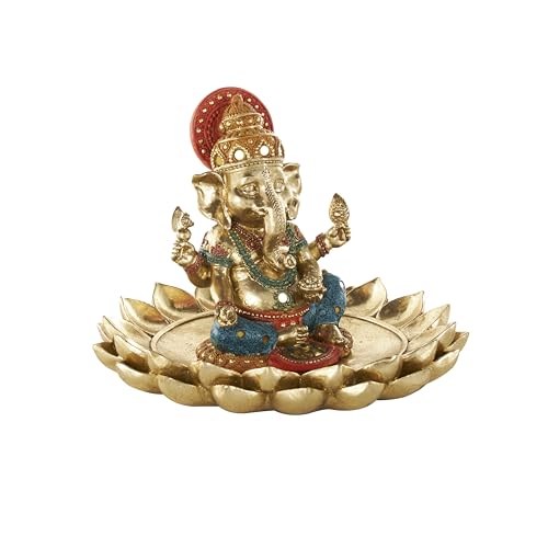 Deco 79 Resin Ganesh Decorative Sculpture Home Decor Statue with Lotus Plate and Colorful Dresswear, Accent Figurine 10" x 10" x 7", Gold - color: Gold, size: 10" x 10" x 7"