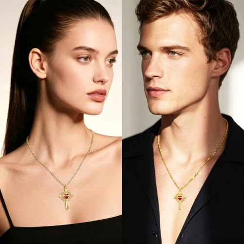 ROMANTICWORK Cross Pendant Necklace 14k Gold Plating Christian Crucifix Necklace Religious Confirmation Jewelry Gifts for Men Women - color: Sacred Heart of Jesus Cross