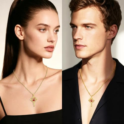 ROMANTICWORK Cross Pendant Necklace 14k Gold Plating Christian Crucifix Necklace Religious Confirmation Jewelry Gifts for Men Women - color: Sacred Heart of Jesus Cross