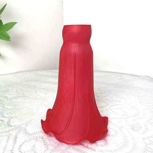 Bieye LS97 Lily Flower Blown Glass Lampshade (Red, Opening I.D. 1.26" x O.D. 1.5") - color: Red, size: Large I.D. 1.26" x O.D. 1.5"