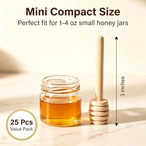 25PCS Wooden Honey Dipper Sticks, 3 inch Mini HoneyComb stick