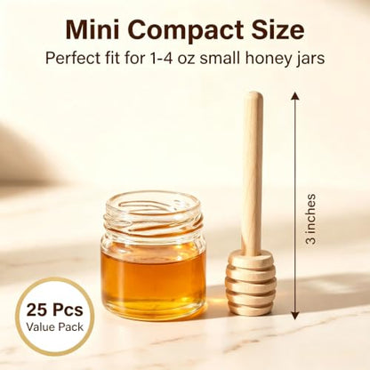 25PCS Wooden Honey Dipper Sticks, 3 inch Mini HoneyComb stick