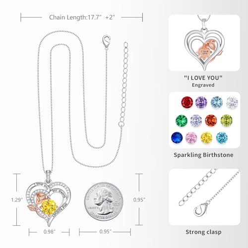 Birthstone Heart Necklaces Jewelry Gifts for Women - color: 11-Nov-Birthstone
