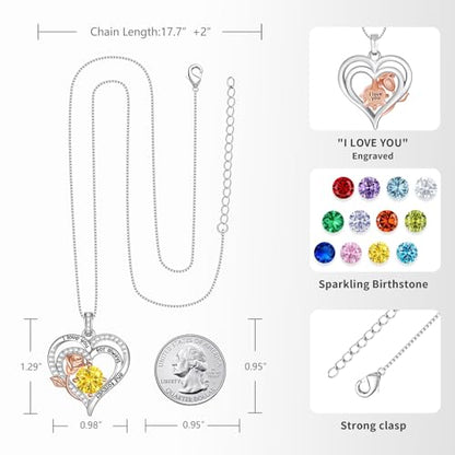 Birthstone Heart Necklaces Jewelry Gifts for Women - color: 11-Nov-Birthstone