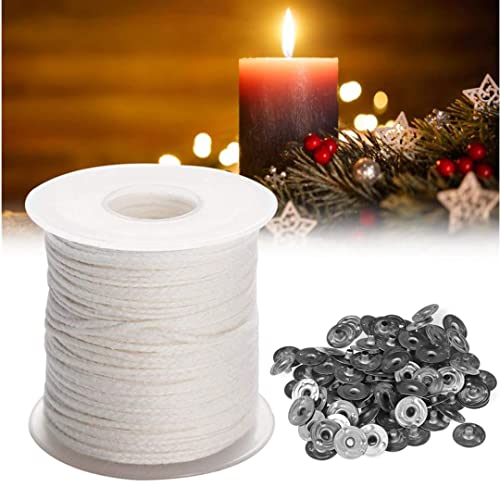 Natural Cotton Candle Wick Core 200ft Roll With 100 Metal Sustainers Tabs - Soy Wax Wicks DIY Craft Candle Making Supplies Kit