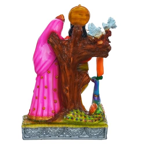 ZAYVIA Colorful Statue of Radha-Krishna with Cow Polyresin Statue(12 inches)