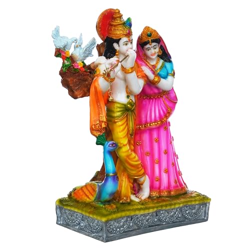ZAYVIA Colorful Statue of Radha-Krishna with Cow Polyresin Statue(12 inches)