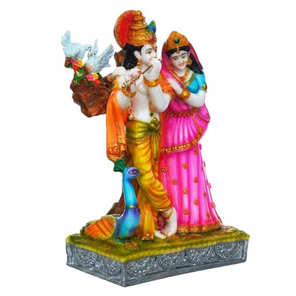 ZAYVIA Colorful Statue of Radha-Krishna with Cow Polyresin Statue(12 inches)