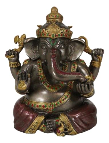 Ebros Gift Eastern Enlightenment Meditating Hindu God Ganesha Altar Decor Figurine Ganesh Ganapati Hinduism Statue Remover of Obstacles As Spiritual Sculpture in Bronze Color Finish