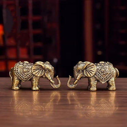 Solid Brass Miniature Elephant Statue,Brass Animals Figurine Decorative, Good Luck Symbol,Ideal Collection Gift,2.05"× 1.14"(2pcs Elephant) - color: Elephant-2pcs