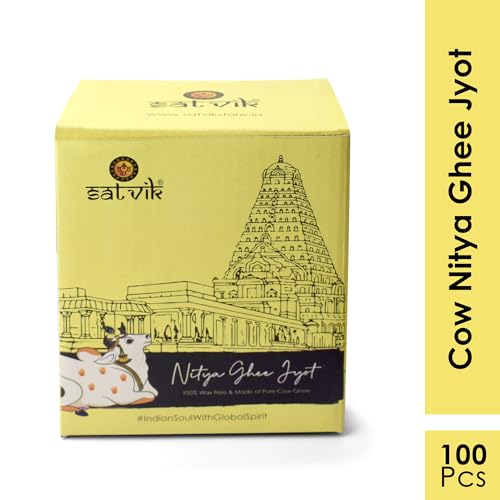 Satvik Pure 100 Pcs Cow Ghee Wicks Readymade Cow Ghee Cotton Wicks Diya/Ghee Diya/Puja Batti for Your Daily Pujan Essential (Upto 30 Mins Time) - size: 100 Pieces