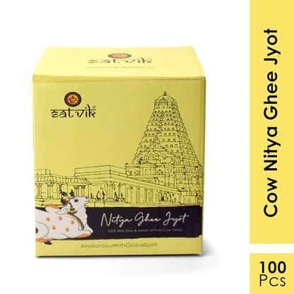 Satvik Pure 100 Pcs Cow Ghee Wicks Readymade Cow Ghee Cotton Wicks Diya/Ghee Diya/Puja Batti for Your Daily Pujan Essential (Upto 30 Mins Time) - size: 100 Pieces