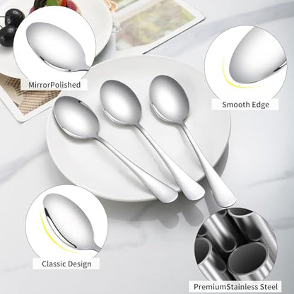 16 Pcs Dinner Spoons Set, 7.32" Tablespoons Set Spoons Silverware 304 Premium Food Grade Stainless Steel Spoons Kitchen Dessert Spoon Set Mirror Finish & Dishwasher Safe,Use for Home,Restaurant