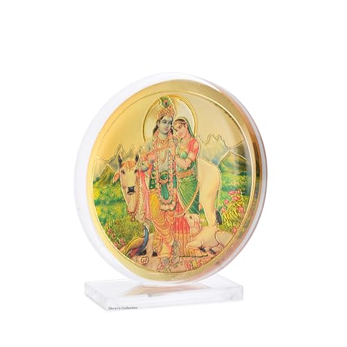 DHRUVS COLLECTION Gold Plated Radha Krishna Idol 3D Acrylic Photo Frame Stand for Home Decor, Car Dashboard, Office Table, Pooja, Temple, Workplace, Housewarming Gift (8 x 5.5 Centimeters) - color: Radha Krishna