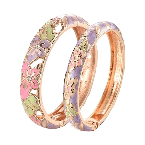 UJOY Fashion Cloisonne Bracelets Plated Butterfly Filigree Enameled Womens Gifts Bangles Spring Hinged 88A09 - color: A09-2 Pcs/Set-Butterfly-Purple