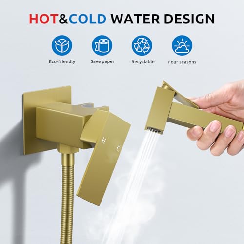 Arofa Built-in Hot and Cold Bidet Sprayer, Hands-Free Control, Brushed Gold - color: Gold, size: Built-in Hot & Cold Water Modes-Square