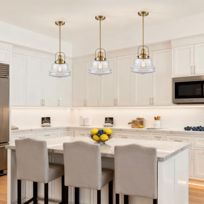 DEYNITE Modern Gold Kitchen Schoolhouse Pendant Light Seeded Glass Shade - color: Gold, size: Seeded glass