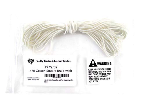 15 Yards/45 Feet - Size 4/0 Cotton Square Braid Candle Wick - 100% Cotton Candle Wick - Unprimed and Lead-Free - Made in the USA - size: 4/0