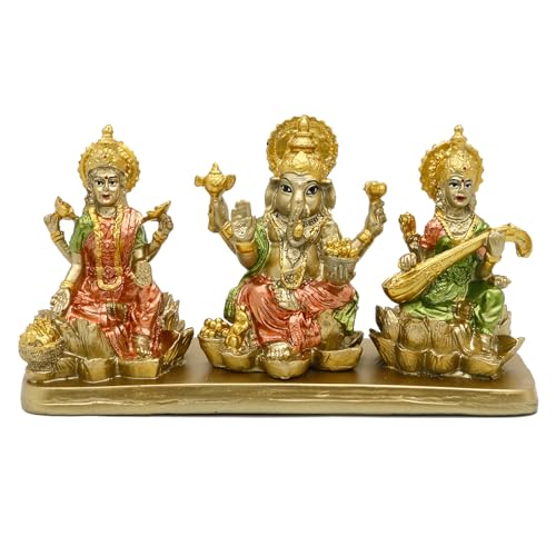 alikiki Hindu Lakshmi Ganesha Saraswati Statue - Laxmi Ganesh Idol for Car Dashboard Decor Home Temple Mandir Pooja Item Indian Puja Item Diwali Gift Meditation Yoga Altar Decoration