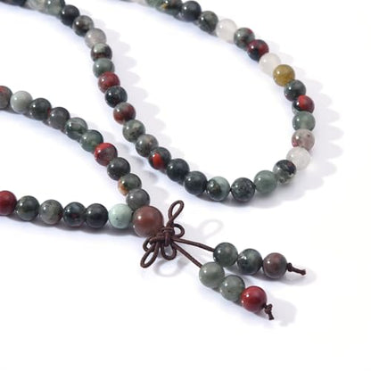 108 Mala Beads Stretch Bracelet 6mm Natural Gemstone Prayer Beaded Necklace - color: African Bloodstone