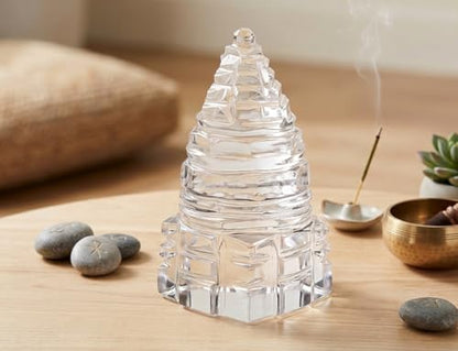Natural Crystal Clear Quartz Shree Yantra Size 1.5 x 1.5 x 3.5 cm Approx Handcrafted Small Sculpture Statue - color: Crystal Quartz Shree Yantra