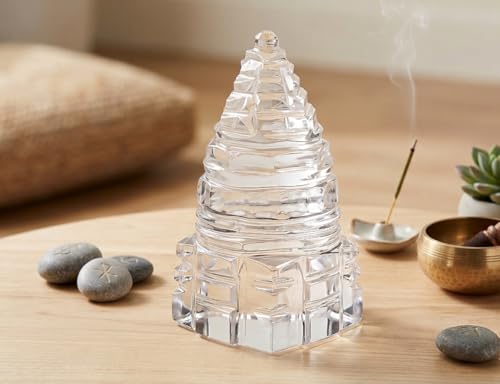 Natural Crystal Clear Quartz Shree Yantra Size 1.5 x 1.5 x 3.5 cm Approx Handcrafted Small Sculpture Statue - color: Crystal Quartz Shree Yantra