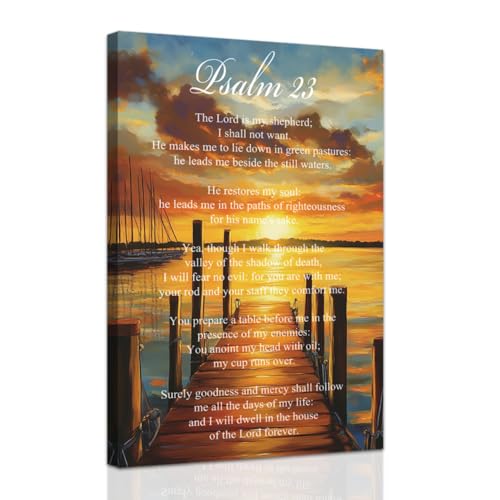 ZXHYWYM Christian Canvas Wall Art Psalm 23 Painting Bible Verses Pictures Scripture Wall Decor Inspirational Prints for Home Bedroom Decor Framed (28" x 42") - color: Orange, size: 28" x 42"