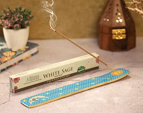 Bless-International Traditional-Handmade-Burner Wooden-Incense-Stick-Holder Ash-Catcher-Stand for-Aromatherapy-Meditation-Yoga (Moon & Stars) 10 Inches, Pack of 2 - color: Moon & Stars,10 Inch, size: Two Holders