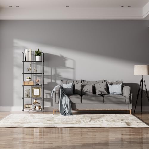 Crofy 5-Tier Foldable Bookshelf, Black Frame & Transparent Shelves - color: Black Frame & Transparent Shelf, size: 5 Tier