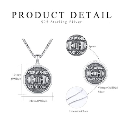 Coexist Necklace 925 Sterling Silver Yin Yang/Star of David Pendant World Religions Harmony Necklace Religion Jewelry Gift for Men - style: Dumbbell