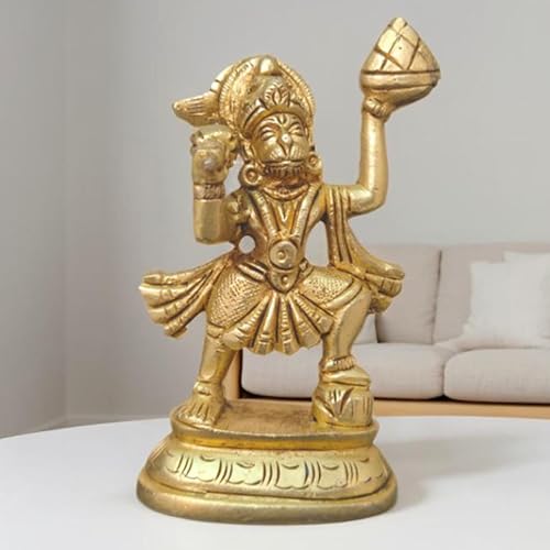 Brass Hanuman Idol 3.5 Inch (200g) – Lord Bajrangbali Anjaneya Pavanputra Statue, Hindu God Murti for Pooja, Home Temple Decor & Worship, Decorative Brass Sculpture, Spiritual Gift for Home & Office