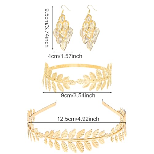 9 Pcs Greek Goddess Accessories for Women Golden Roman Laurel Leaf Crown Headband Upper Arm Cuff Bracelet Pearl Drop Earrings Necklace Toga Waist Belt Toga Costume Jewelry for Bridal Bridesmaid Wedding Party - style: GREEK