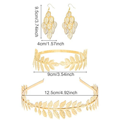 9 Pcs Greek Goddess Accessories for Women Golden Roman Laurel Leaf Crown Headband Upper Arm Cuff Bracelet Pearl Drop Earrings Necklace Toga Waist Belt Toga Costume Jewelry for Bridal Bridesmaid Wedding Party - style: GREEK