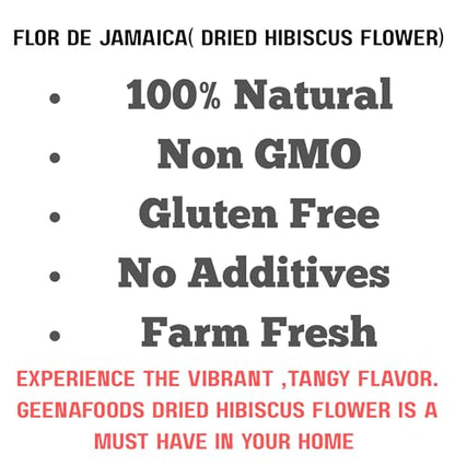 Geenafoods Dried Hibiscus Flowers _ 1lb Whole Petals, Flor de Jamaica- by Geenafoods in Resealable Bag.Pure Whole 100% NATURAL Petals Hibiscus flower , Flor de Jamaica, Sabdariffa. 16 oz loose tealeaf for Bissap, sobolo , zobo ,Sorrel,Herbal Tea, Agua Fre