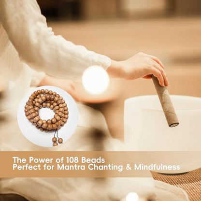 108 Mala Bead Bracelets, Authentic White Sandalwood Bead Necklace - size: 7x8mm beads