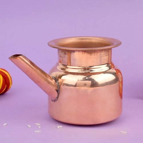 SATVIK 4 Inch Pure Copper Kalash with Spout | Traditional Copper Lota for Pooja, Abhishekam, Rituals & Home Temple | Handcrafted Puja Kalash Vessel