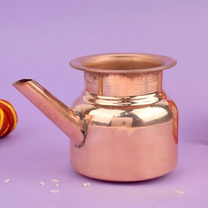 SATVIK 4 Inch Pure Copper Kalash with Spout | Traditional Copper Lota for Pooja, Abhishekam, Rituals & Home Temple | Handcrafted Puja Kalash Vessel