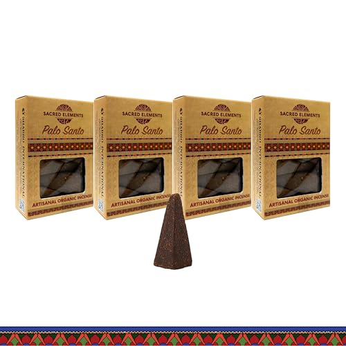 Sacred Elements Organic Incense Cones – Palo Santo Scent (Pack of 4) | Natural Aromatherapy for Energy Cleansing & Relaxation | Handcrafted, Low Smoke, Long-Lasting Fragrance for Home Use