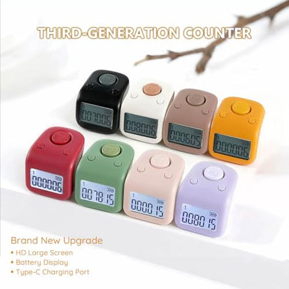 Rechargeable Silent Finger Counter 6 Channels Digital Tasbih Tally Clicker with LED for Prayer Knitting Sports Gift - color: Purple X