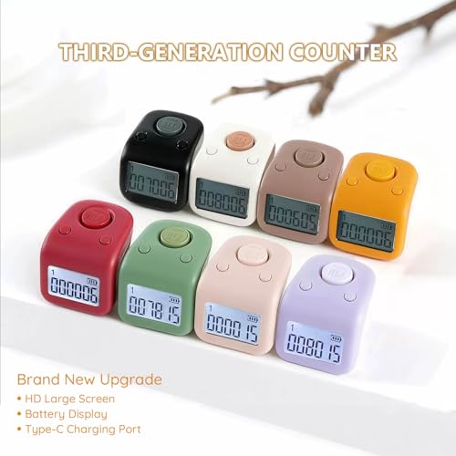 Rechargeable Silent Finger Counter 6 Channels Digital Tasbih Tally Clicker with LED for Prayer Knitting Sports Gift - color: Yellow X