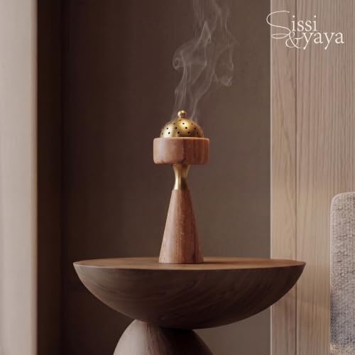 Sissi & yaya Marble Incense Burner with Brass Cover, 11 x 3.8 inches, Multi-Purpose Holder for Cones, Coils and Sticks (Light Brown) - color: Light Brown