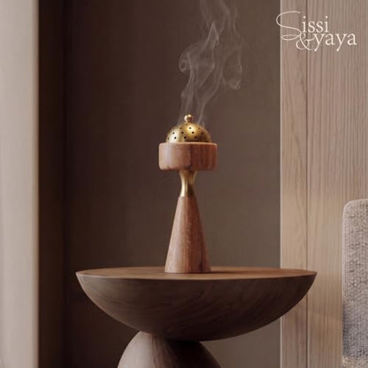 Sissi & yaya Marble Incense Burner with Brass Cover, 11 x 3.8 inches, Multi-Purpose Holder for Cones, Coils and Sticks (Light Brown) - color: Light Brown