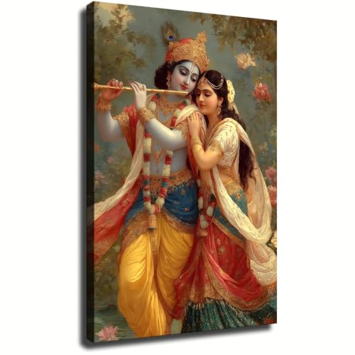 Mart Hindu God Radha Krishna Wall Hanging Painting Lord Krishna Poster Canvas Modern Art Print Wall Art Picture Indoor Bedroom Bathroom Living Room Garage Cafe Aesthetics Decor (Framed,08x12 inch) - size: 08x12 inch